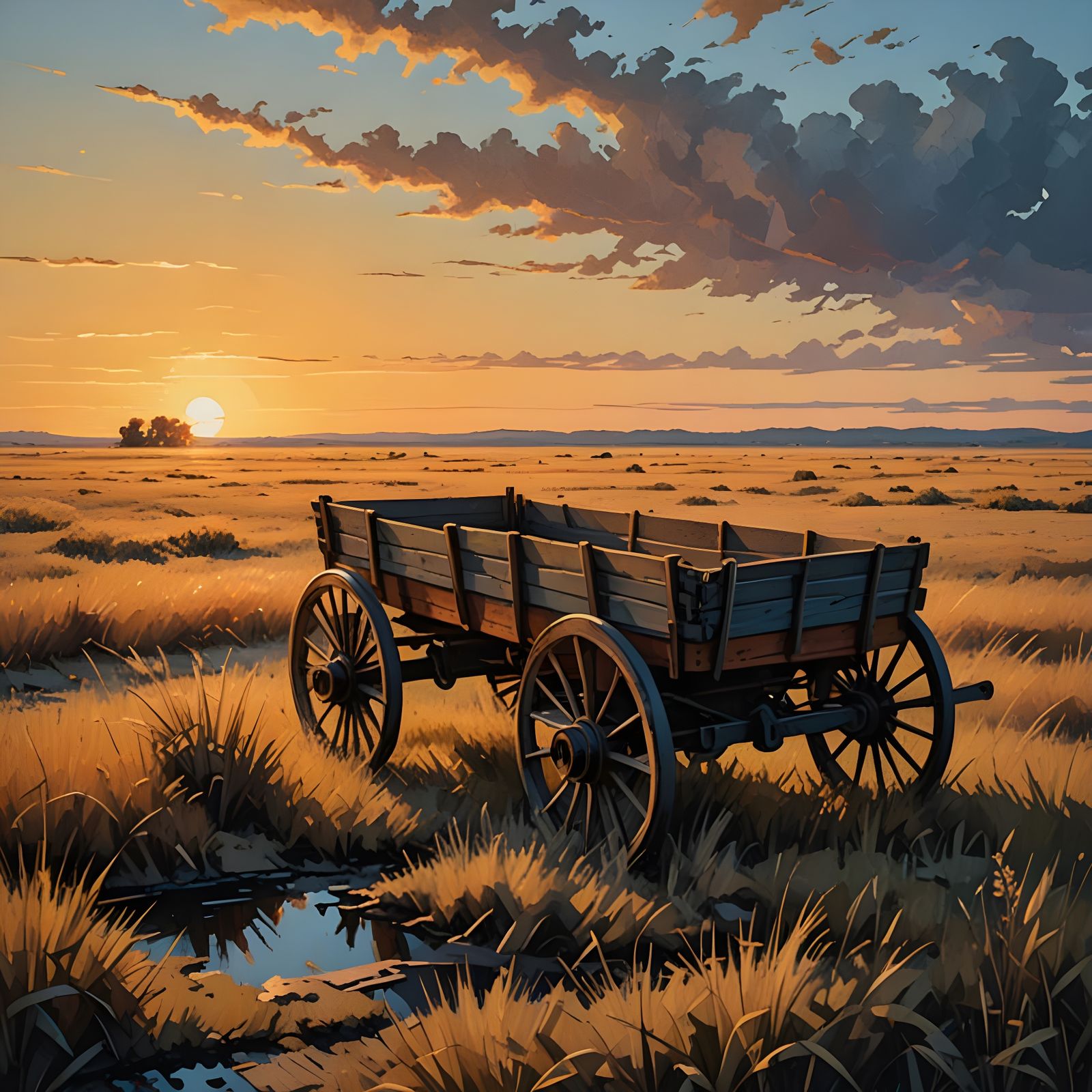 Nocturnal Prairie Scene in American Realist Style