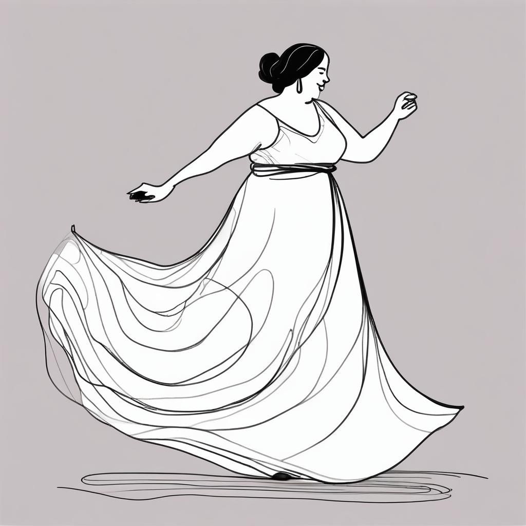 Minimalist Ink Sketch of Dancing Plus-Size Woman