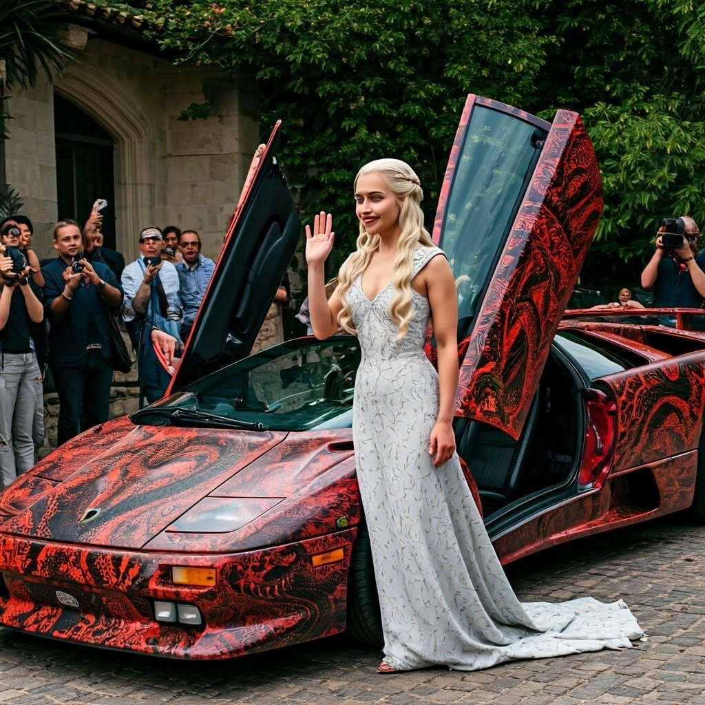 Daenerys Targaryen Steps Out of a Lamborghini in a Dragon Pr...