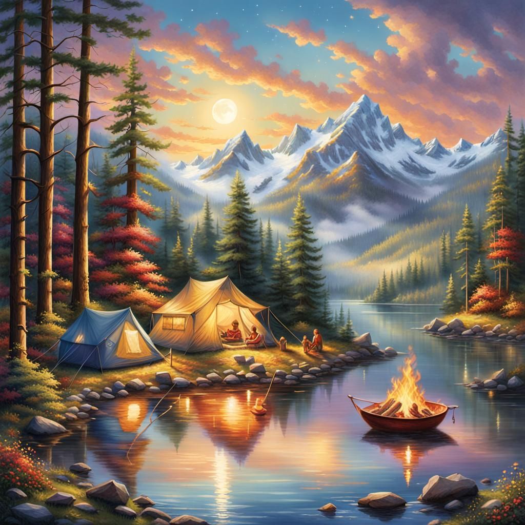Cozy Campsites in Thomas Kinkade Style