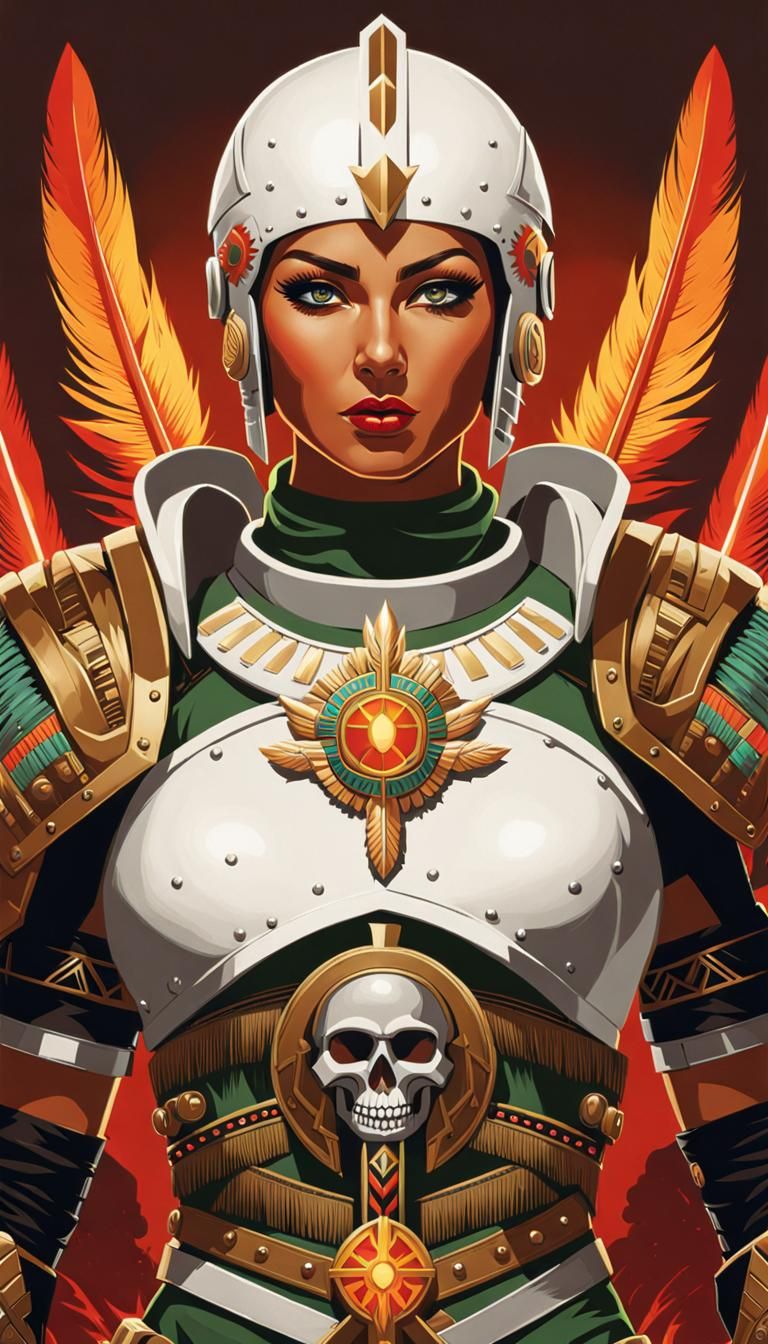 Aztec Woman Warrior in Dieselpunk Poster Art