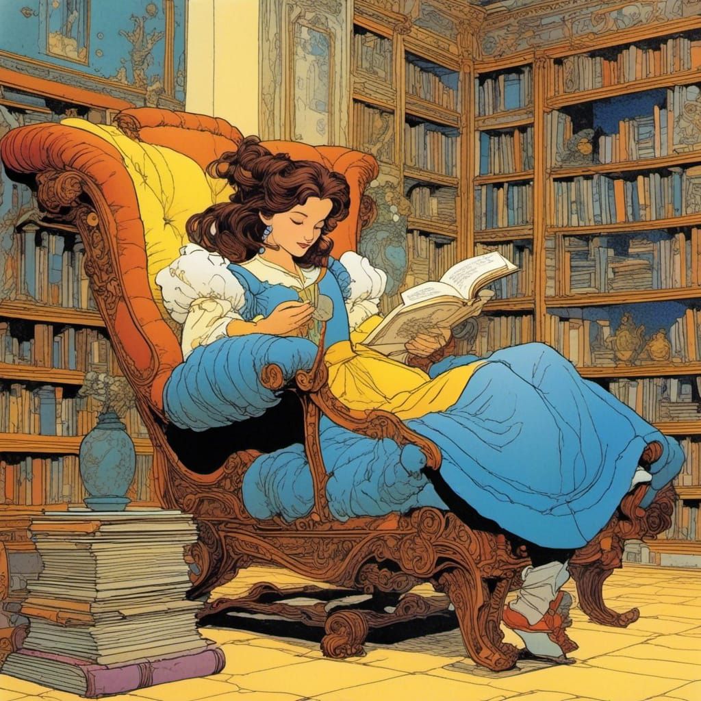 Belle Reading: Moebius-Inspired Digital Art