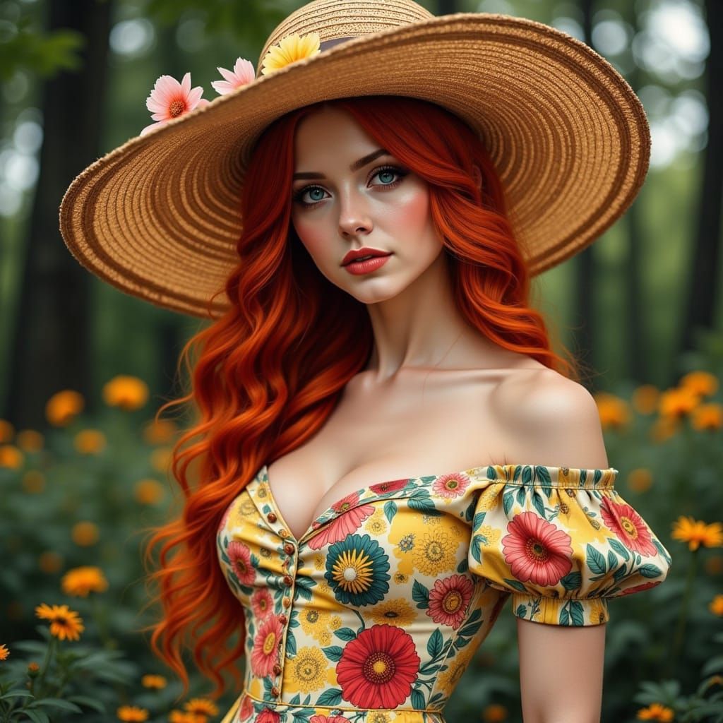 Red Haired Beauty in Hyperrealistic Pop Art Style