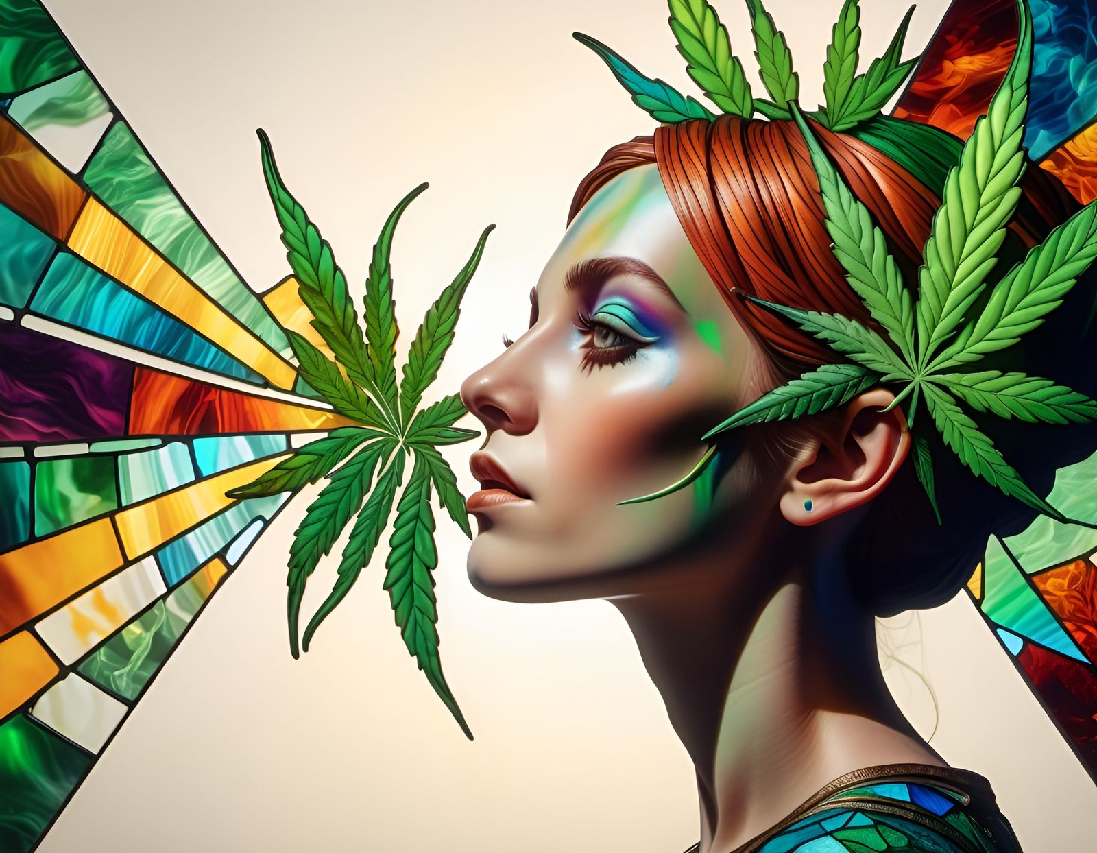 Cannabis Elf Queen Stained Glass Art