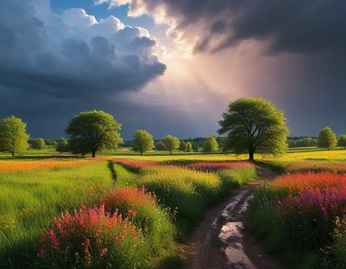Summer Storm with Lightning in Pure Nature