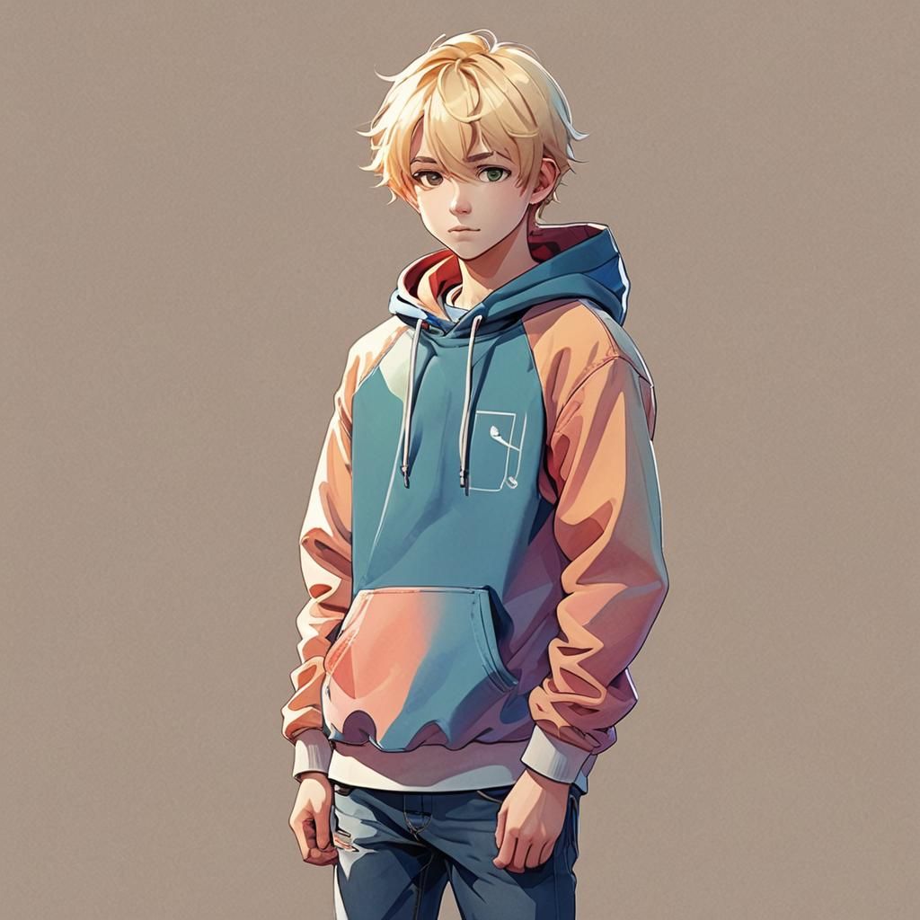 Anime Boy in Hoodie, Digital Art Style