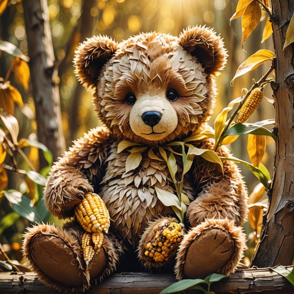 Teddy Bear's Whimsical Feast: A Digital Art Portrait