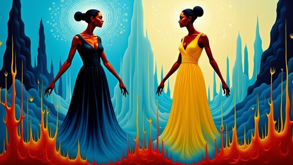 Surrealist Portraits of Twin Siblings in a Dreamlike Landsca...