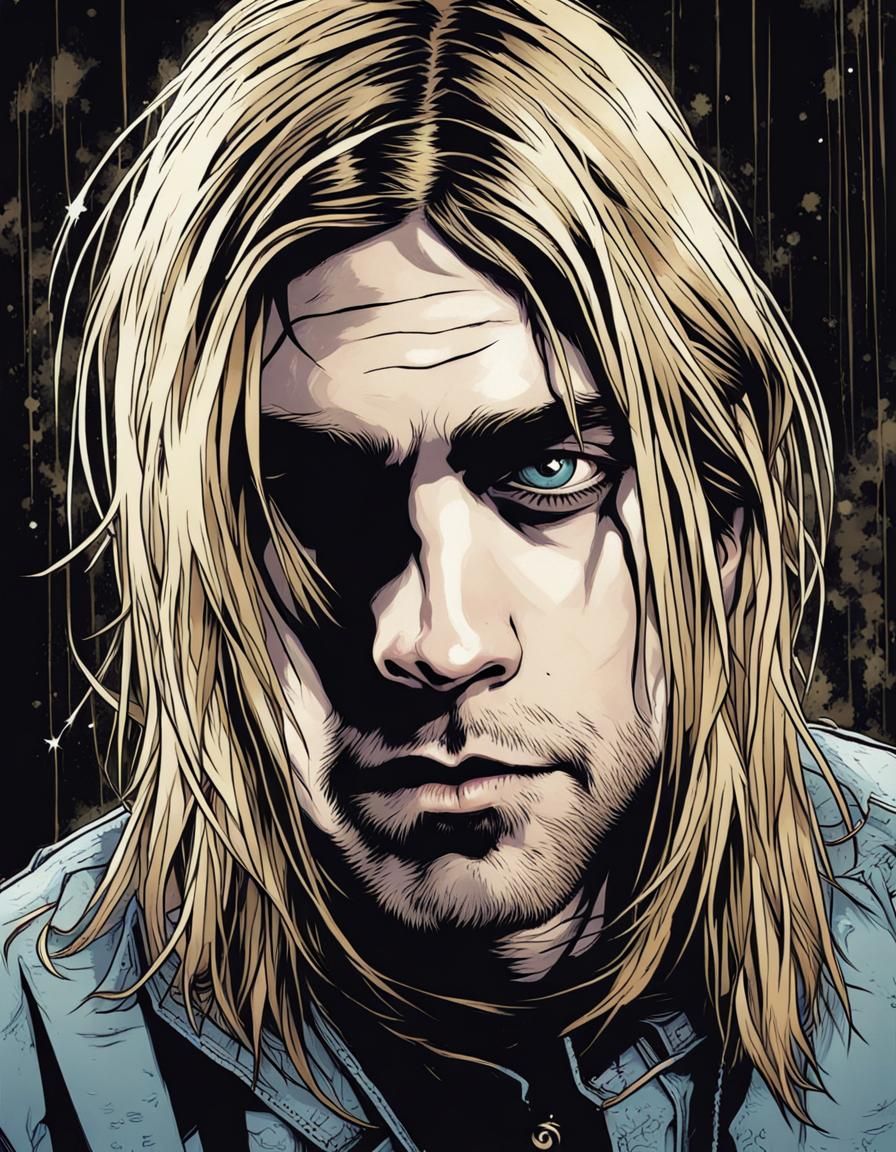Kurt Cobain Portrait in Comic Book Art Style