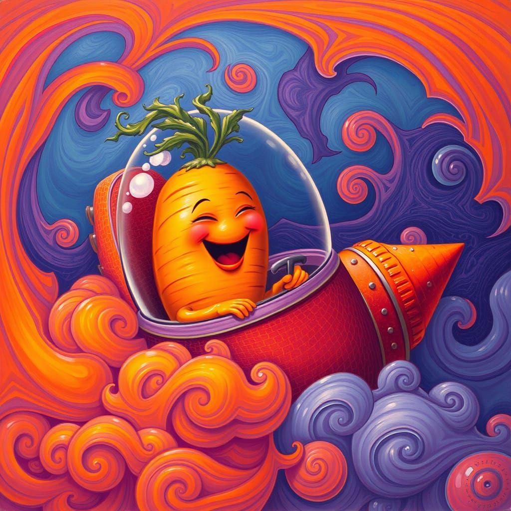 Vibrant Surrealist Scene of a Carrot in Space
