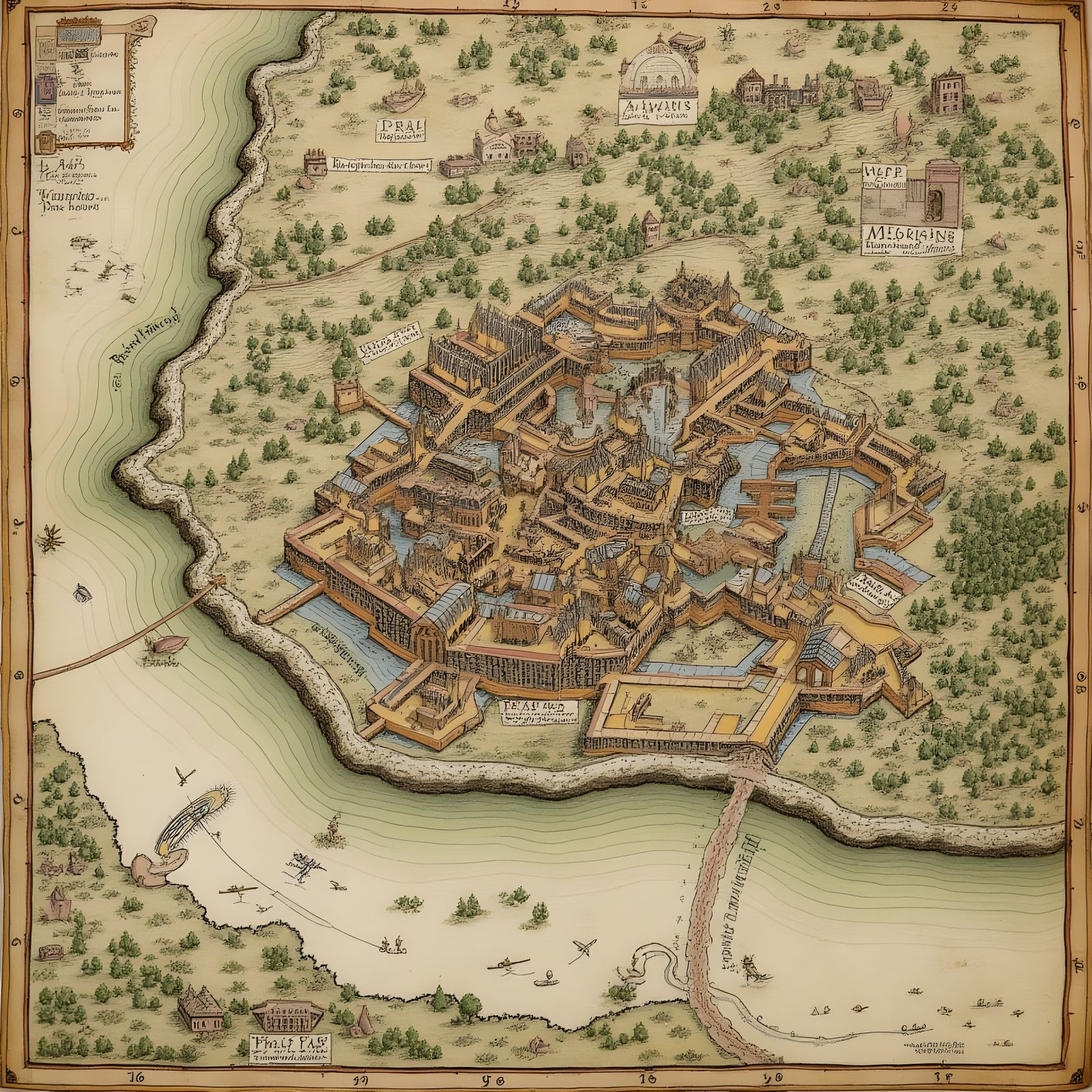 Detailed Medieval Map in Portolan Chart Style