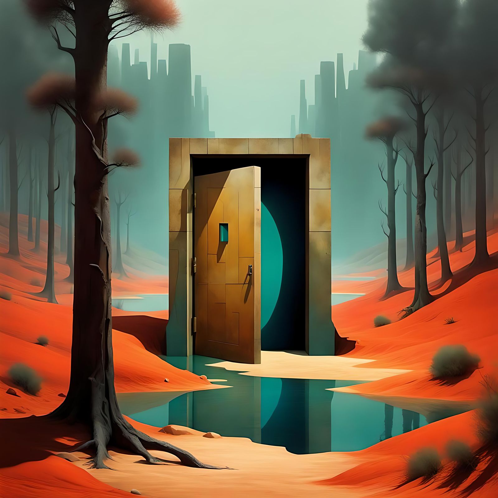 Surreal Desert Door: Abstract Constructivist Art