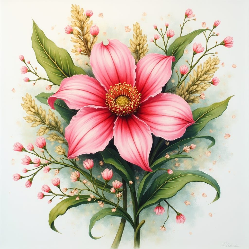 Dreamy Flor in Vibrant Violet Style with Ephemeral Foliage a...