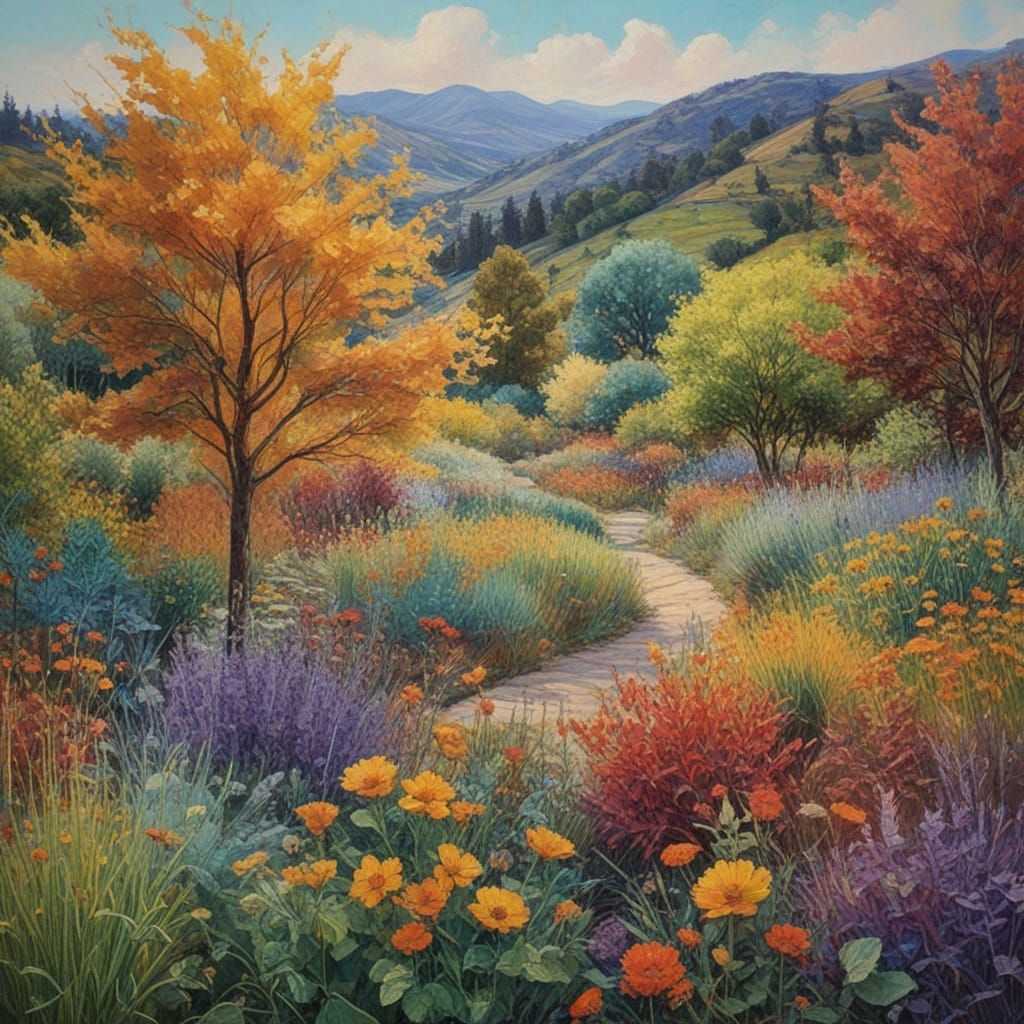 Encaustic Summer Garden Dreams of Fall