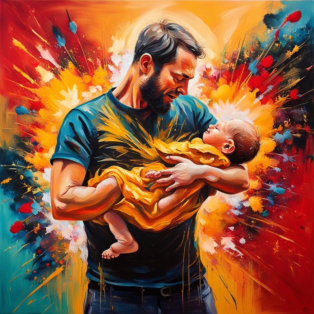 Heart Exploding with Love: Expressive Oil Painting