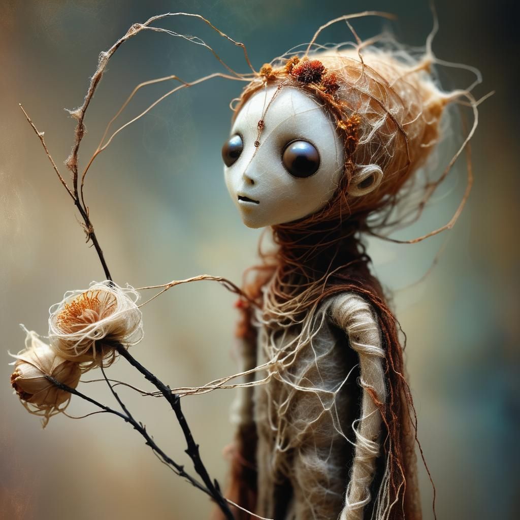 Ethereal Wool Creature with Flower Pod Doll
