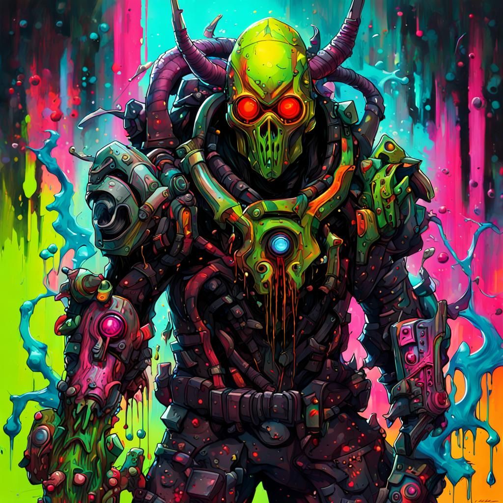 Cybernetic Cyclops Demon Hunter in Graffiti Art Style