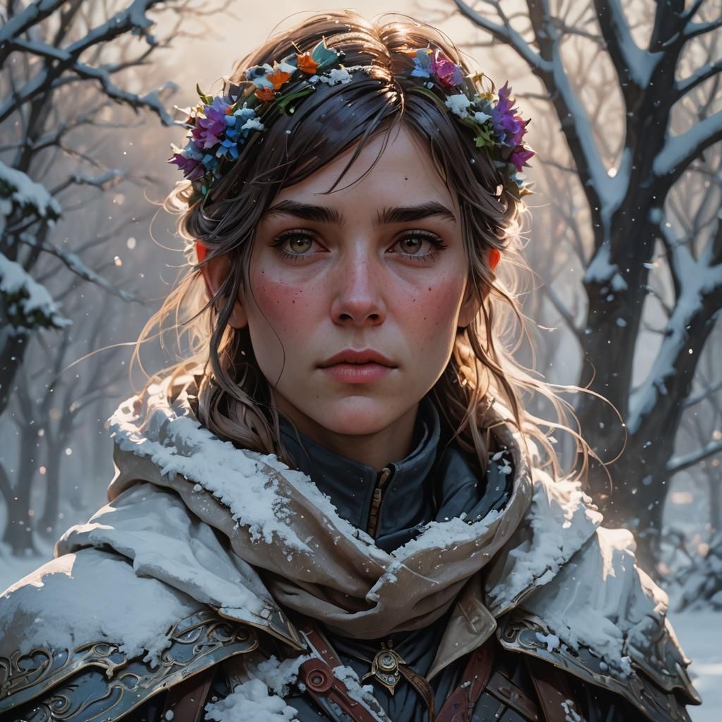 Snowy RPG Portrait with Soft Focus and Dark Shading