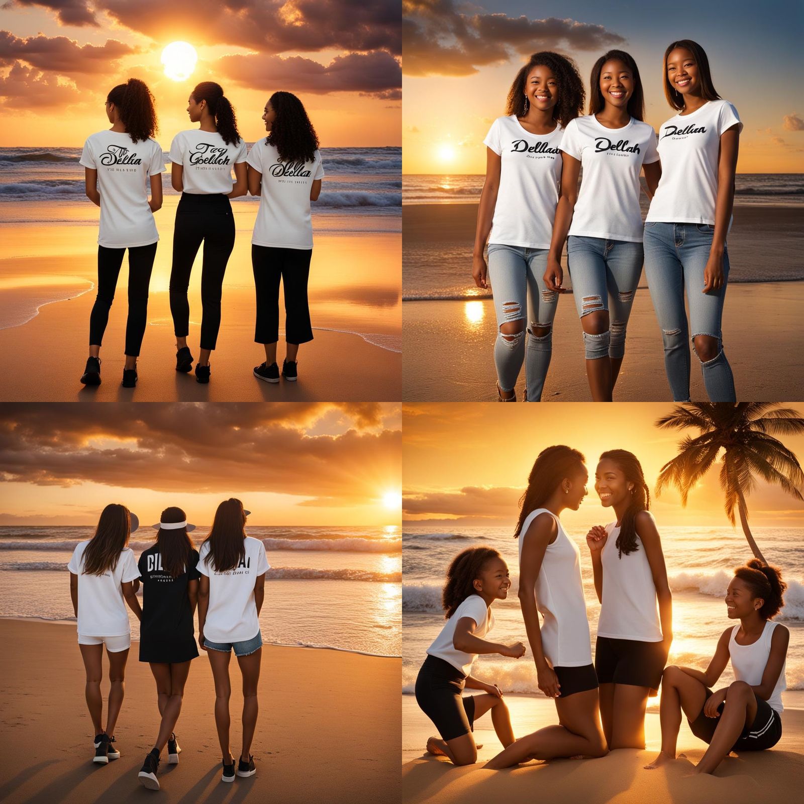 Three Friends Enjoying Sunset, 3D Render