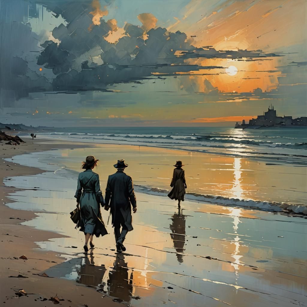 Sunset Beach Stroll: Abstract Classical Art