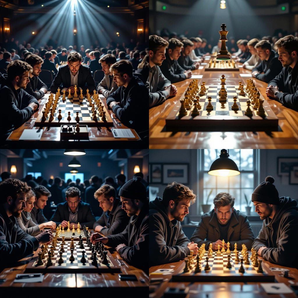 Chessboard Tournament: Dramatic Overhead View with Intense L...