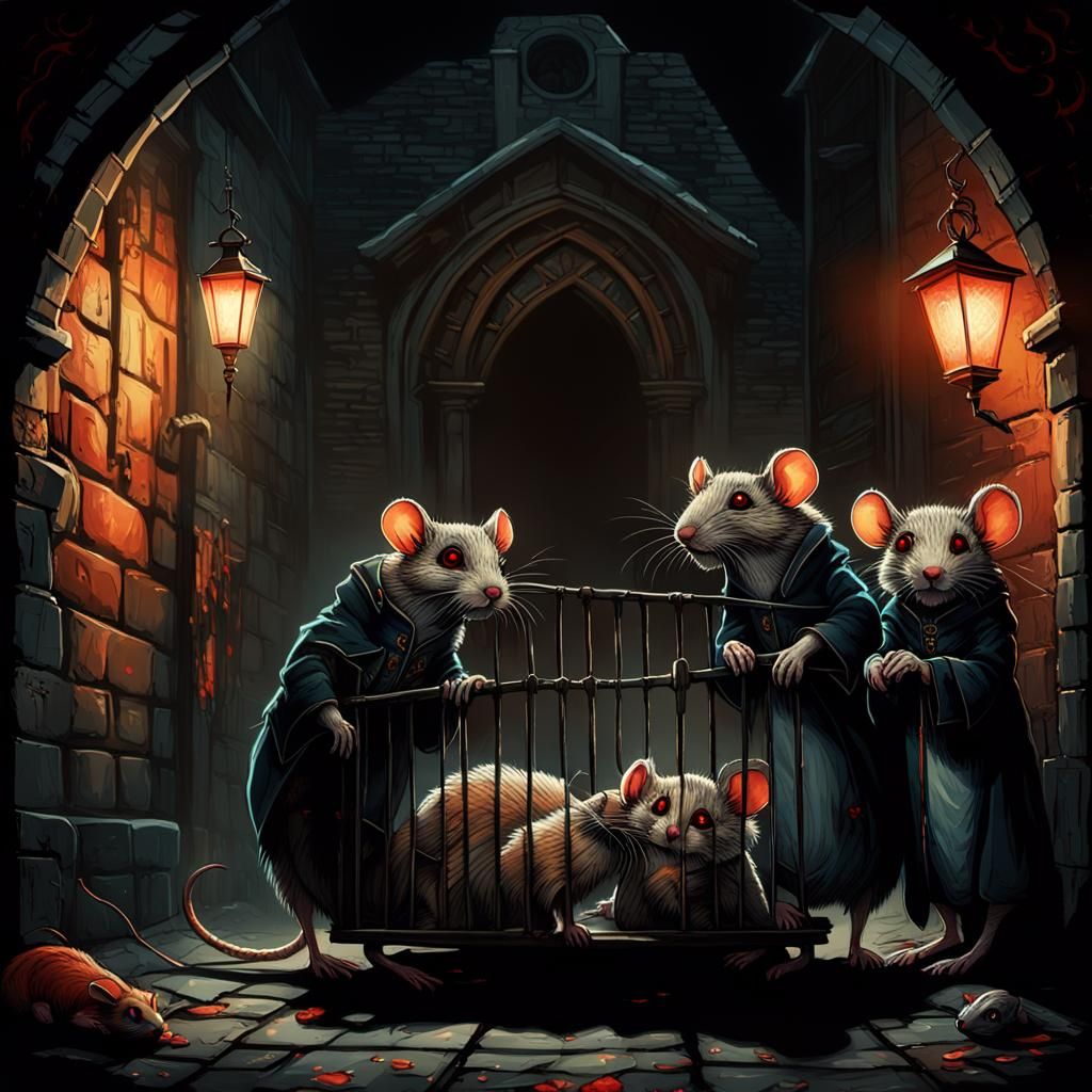 Three Blind Mice in Dark Fantasy Gothic Style