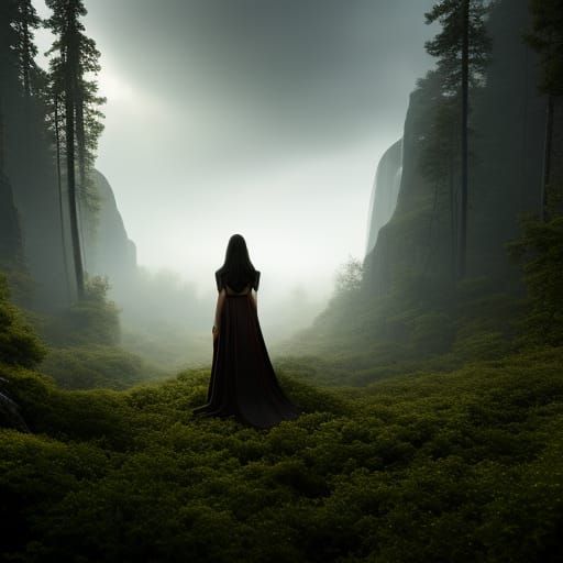 Fantasy Woman in Dense Forest Concept Art