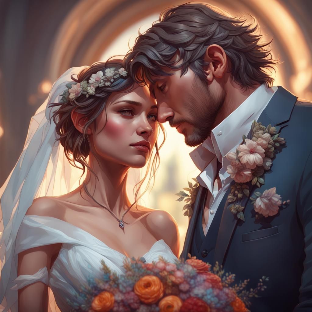 Detailed Portrait of Wedding Vows in Art Nouveau Style