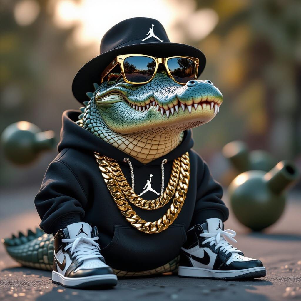 Photorealistic Crocodile Gangster in Sunglasses and Jordan S...