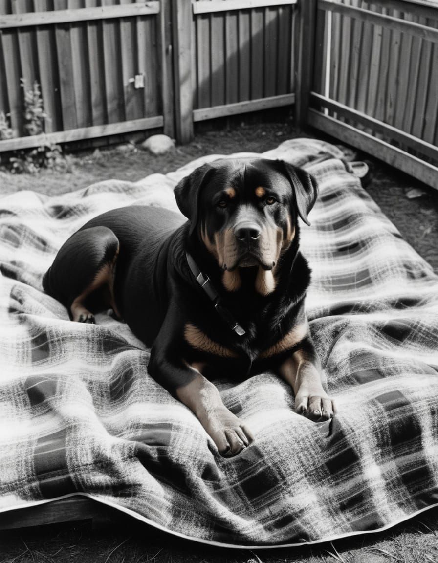 Friendly Rottweiler in Cozy Outdoor Kennel