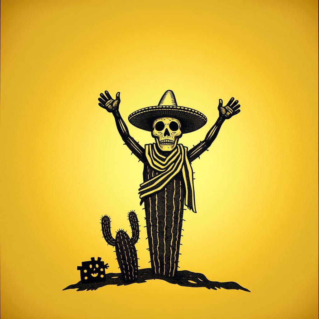 Humorous Cactus Hostage in Scratch Paper Art