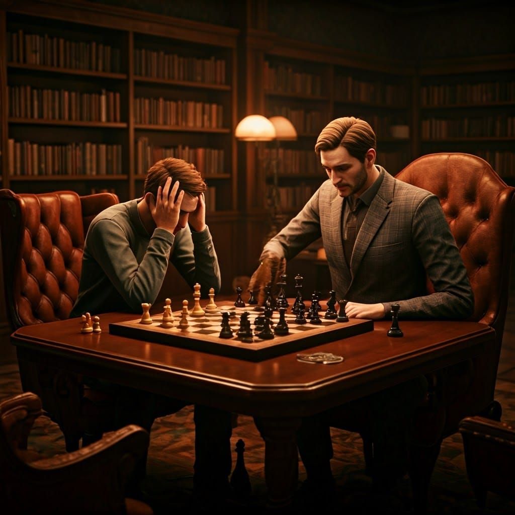 Chess Game Tension in a Detailed Matte Painting