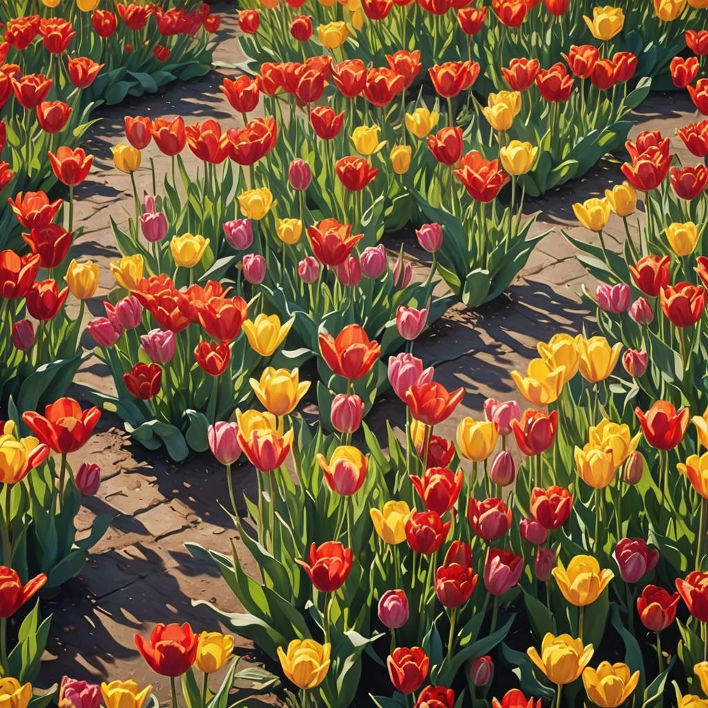 Impressionist Tulips Swaying in Golden Sunlight