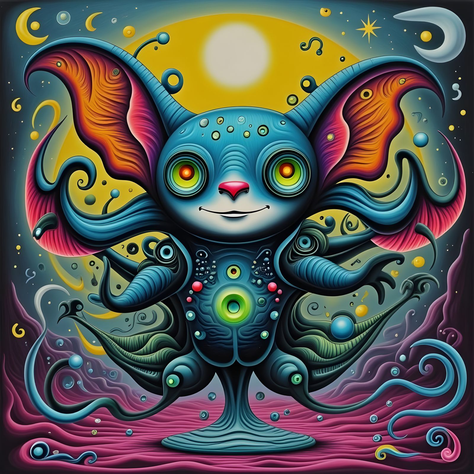 Psychadelic Wombat Aliens in Dreamlike Art Deco Landscape