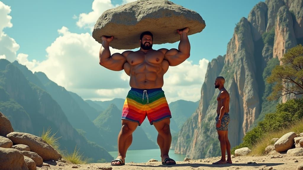 Colossal Bodybuilder in Rio: Hyper-Realistic Concept Art