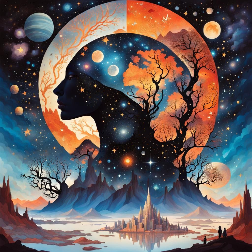 Fantasy Constellation Universe: Surreal Collage Art