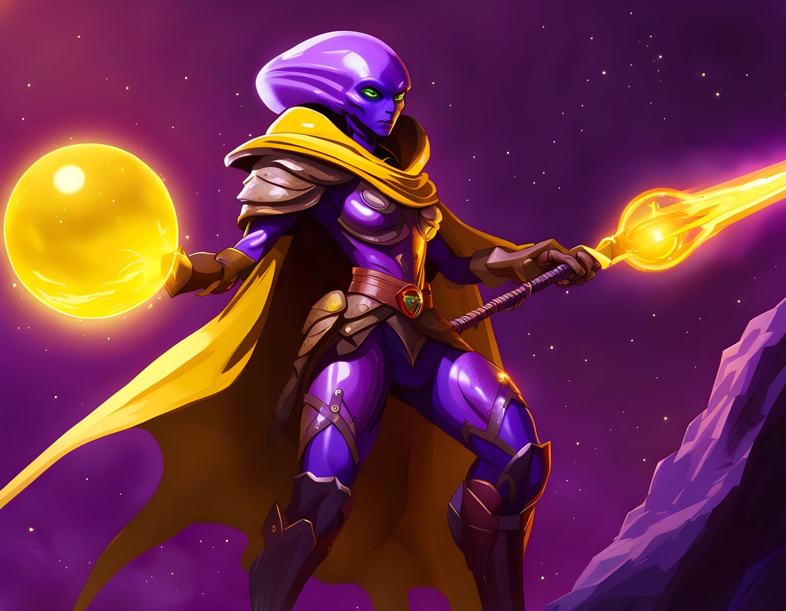 Purple Alien Wields Jeweled Staff