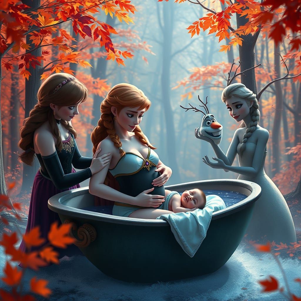 Frozen Goddess Birth in Enchanted Woodland, Cyberpunk Art St...