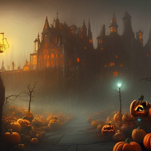 Fantastical Halloween Scene in Detailed Matte Painting