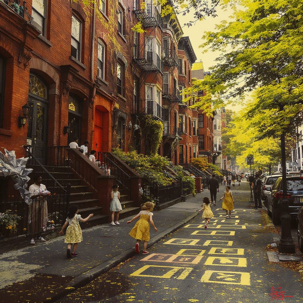 Vibrant Harlem Street Scene in Oil Painting Style
