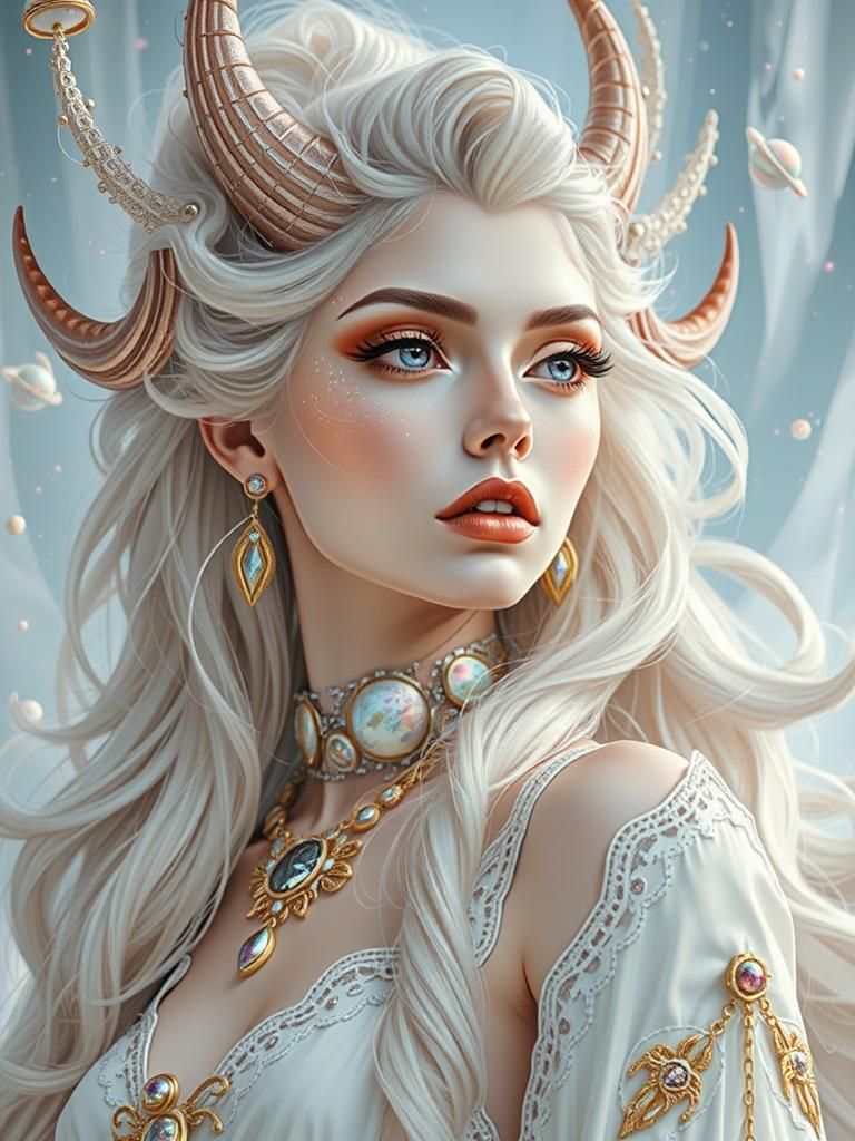 Cosmic Beauty: Woman in Neon Fantasy Landscape