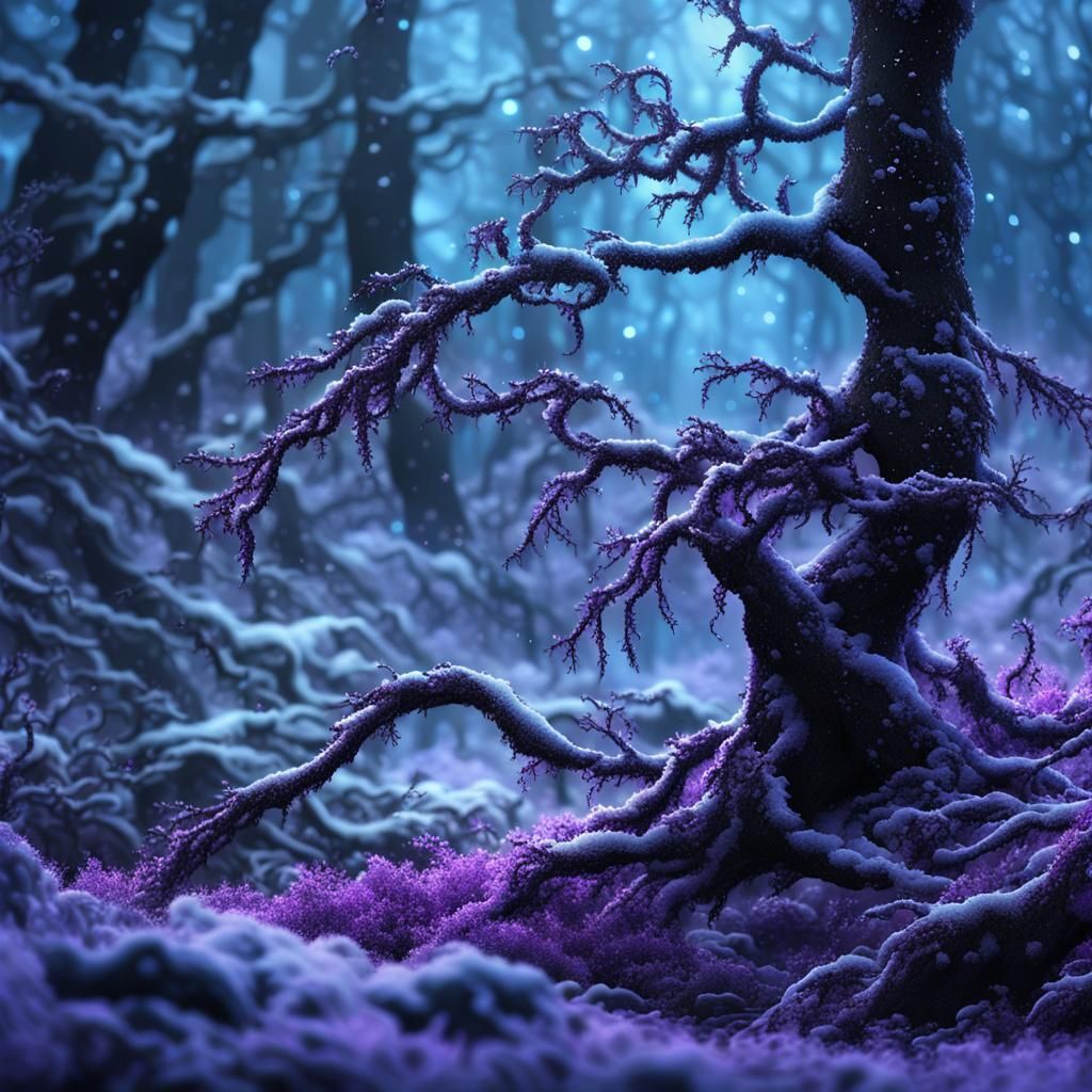 Mystical Forest with Black Snow in Matte Painting