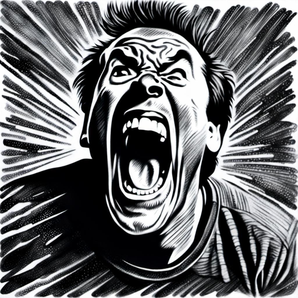 Charcoal Drawing of a Screaming Man