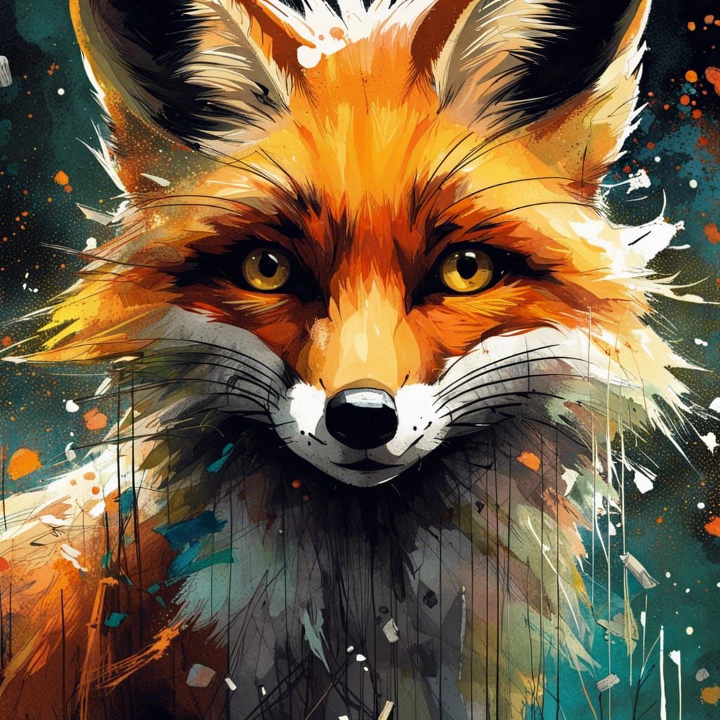 Adorable Fox Portrait in Detailed Splash Art Style