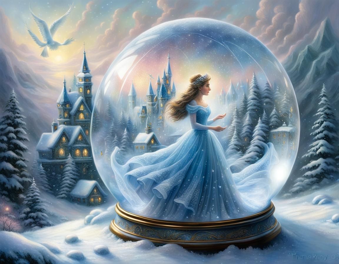 Ethereal Ice Princess Trapped in Snow Globe