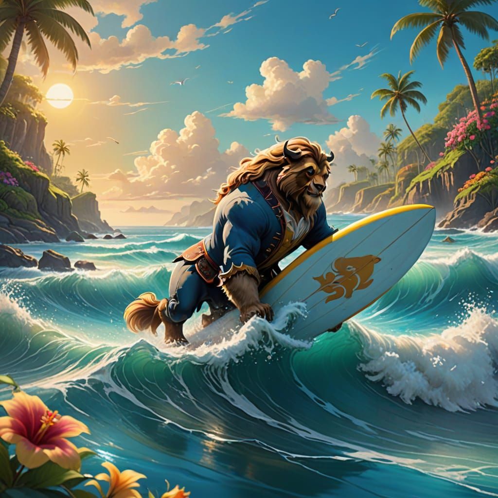 Disney-Inspired Fantasy Surfing Duo in Hawaiian Paradise