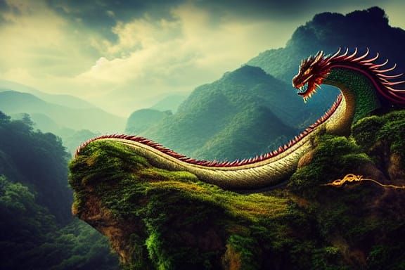 Epic Dragon Landscape in Dark Fantasy Style