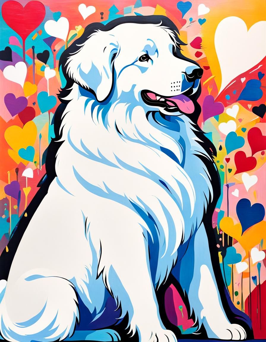 Abstract Great Pyrenees in Expressionist Acrylic Painting