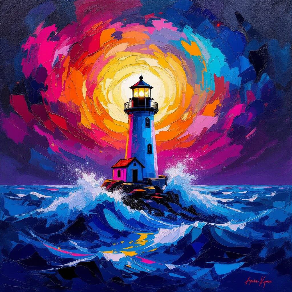 Cosmic Lighthouse in Swirling Starlight Waves