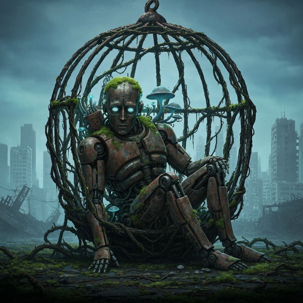 Rusting Automaton in Overgrown Birdcage